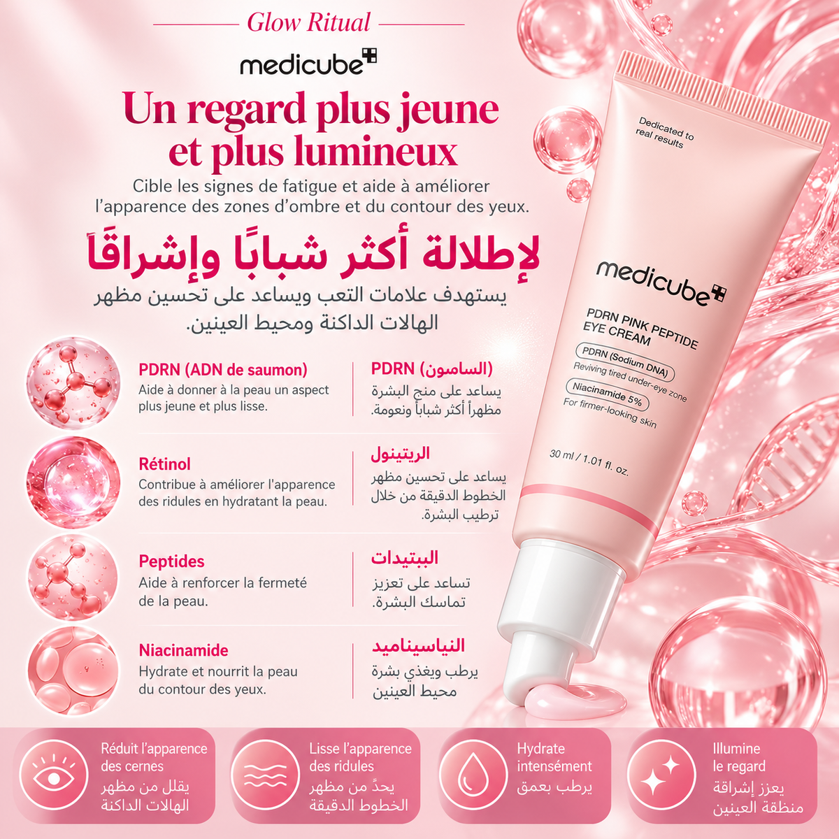 Medicube Sérum Contour des Yeux PDRN ADN de Saumon & Pink Peptides