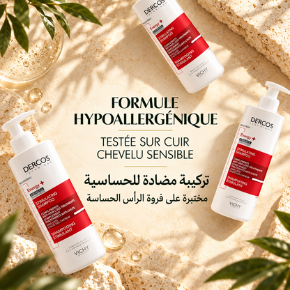 Dercos - Shampoing Anti Chute Cheveux Energisant - Réduit la Perte de Cheveux et la Casse - Niacinamide, AHA et Vitamine E - 390 ml
