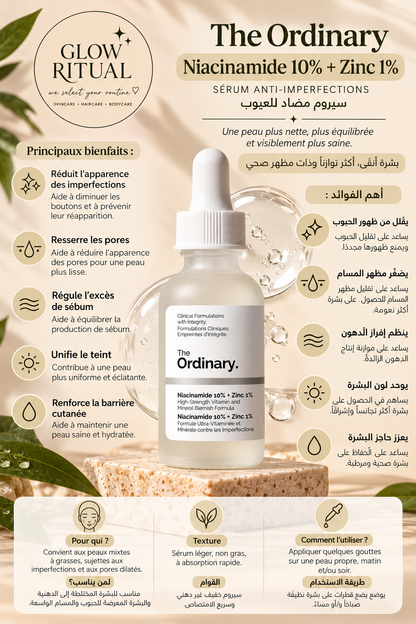 The Ordinary Niacinamide 10 % + Zinc 1 % – Lissant pour Peaux à Imperfections, 30 ml